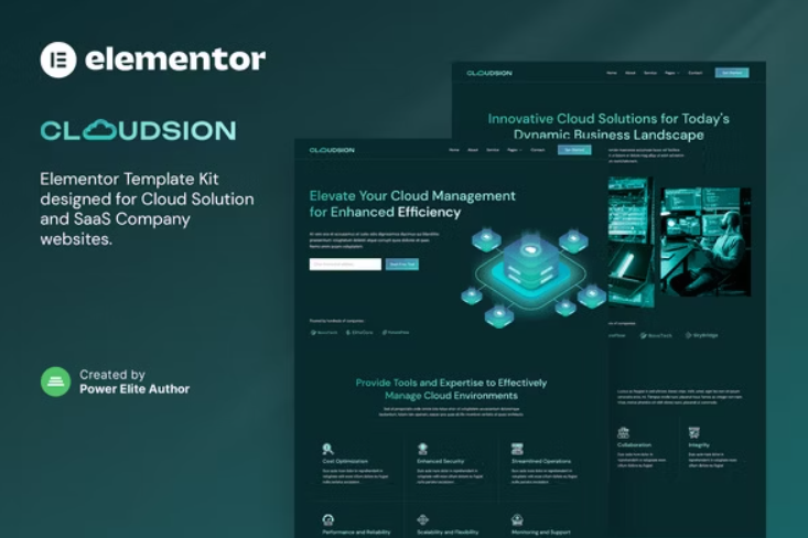 کیت تمپلیت المنتور میزبانی ابری Cloudsion